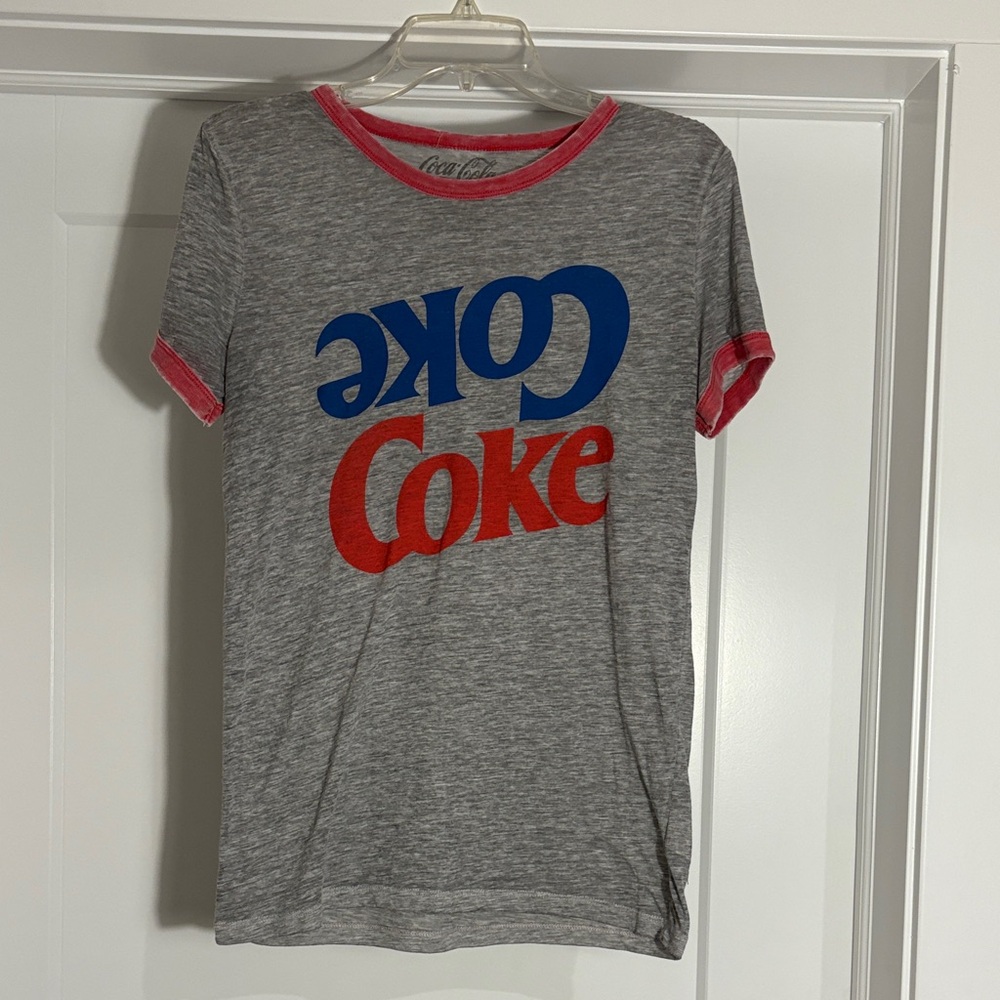 Vintage Coca Cola Woman Gray and Red T-Shirt